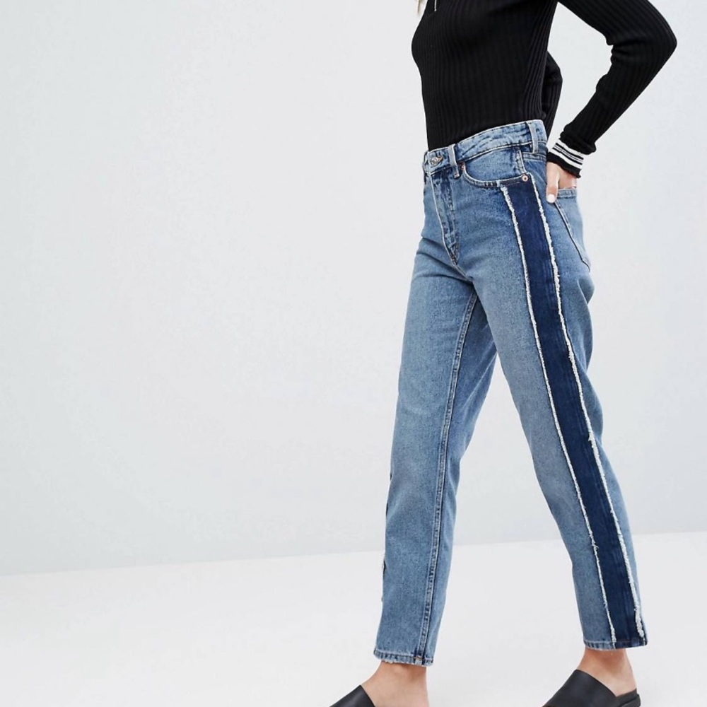 Monki Side Stripe Tapered High Waist Jeans